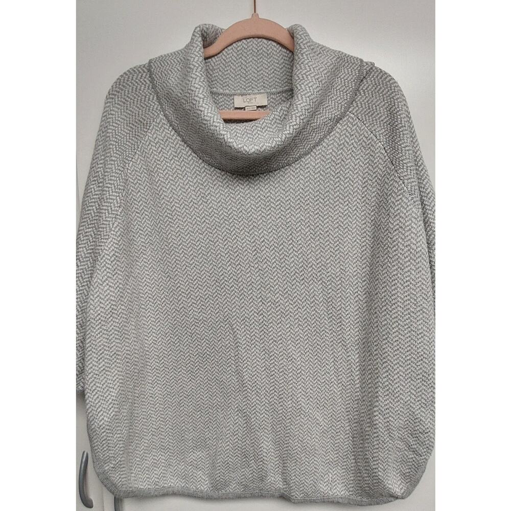 Loft Gray and White Chevron Pattern Cowl Neck Poncho-Style Sweater Size XS
